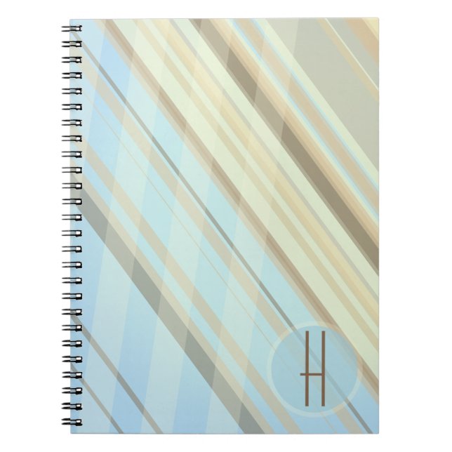 Abstract Stripes/Light Blue & Sepia/Monogram Notebook (Front)