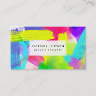 Abstract Stripes Neon Artistic Watercolor Pattern Business Card