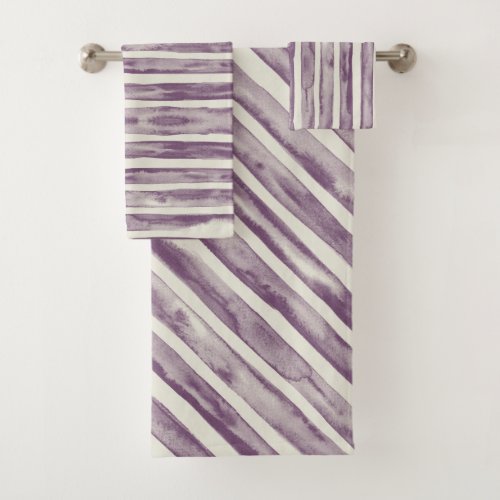 Abstract Stripes of Dusty Purple and White Design  Bath Towel Set