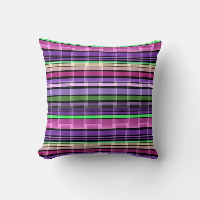 Abstract Stripes Pattern (Purple, Lime, Pink) Throw Pillow (Front)