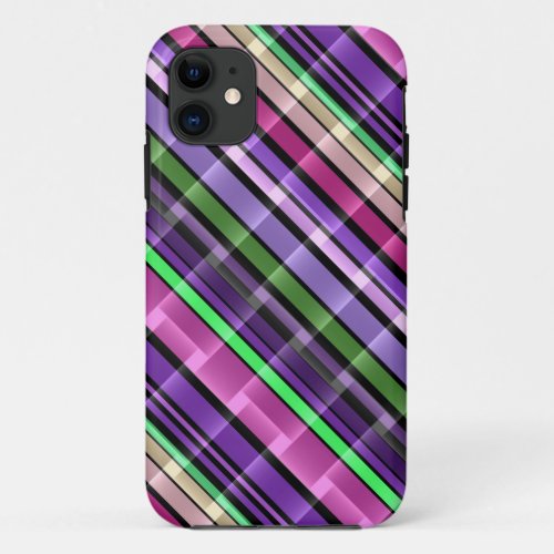 Abstract Stripes Pattern Purple Pink Green 2 iPhone 11 Case