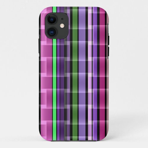 Abstract Stripes Pattern Purple Pink Green 3 iPhone 11 Case