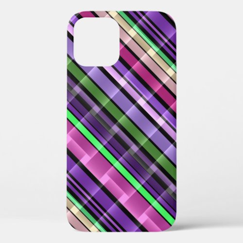Abstract Stripes Pattern Purple Pink Green iPhone 12 Pro Case