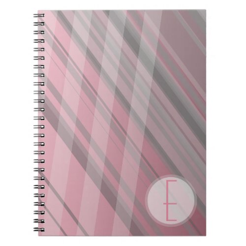 Abstract StripesPink  GreyMonogram Notebook