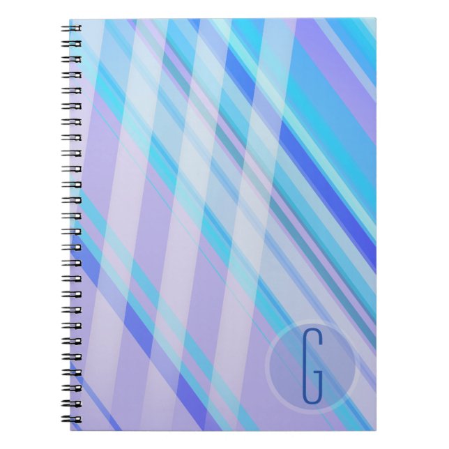 Abstract Stripes/Purples Blues/monogram Notebook (Front)