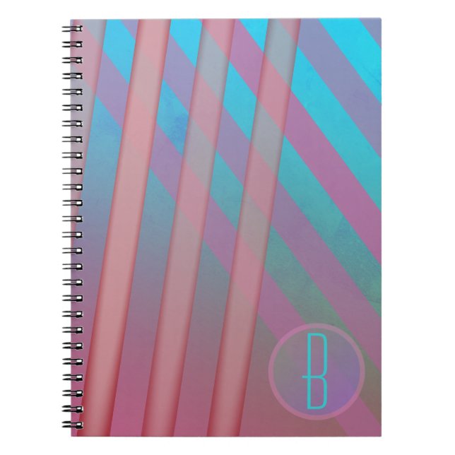 Abstract Stripes/Turquoise & Pink Hues/monogram Notebook (Front)