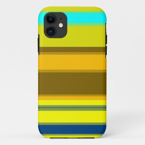 Abstract stripes Yellow Blue Cyan Olive iPhone 11 Case