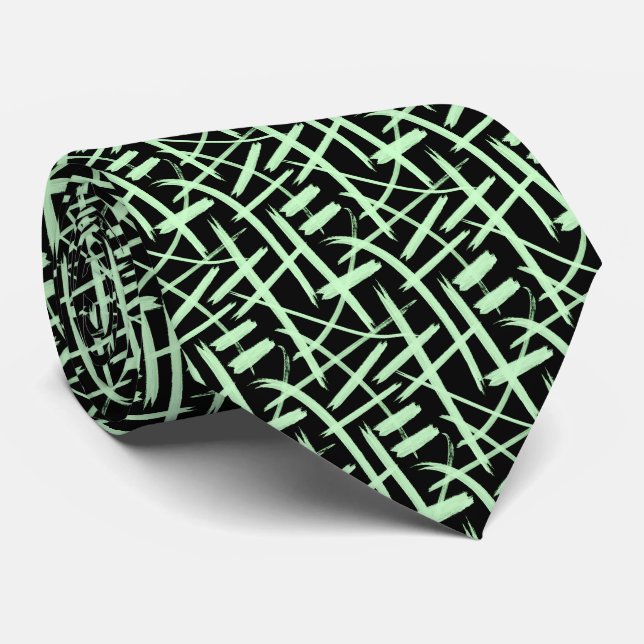Abstract Strokes 020524 - Ghost Green and Black Neck Tie (Rolled)