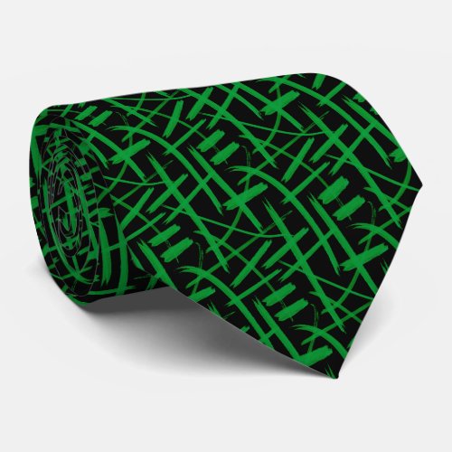 Abstract Strokes 020524 _ Grass Green and Black Neck Tie