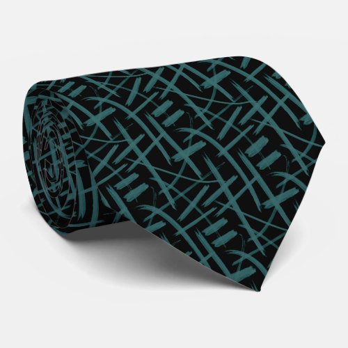 Abstract Strokes 020524 _ Moss Green and Black Neck Tie