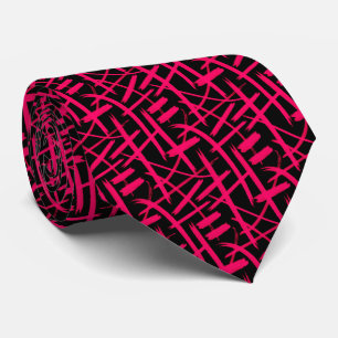 Abstract Strokes 020524 - Neon Red and Black Neck Tie