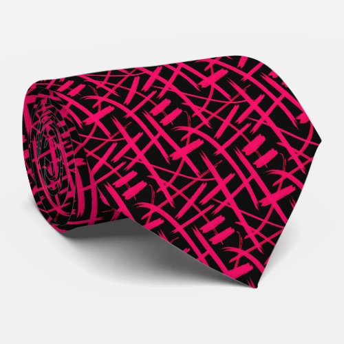 Abstract Strokes 020524 _ Neon Red and Black Neck Tie