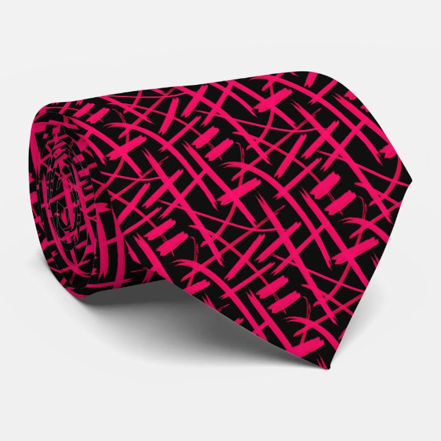 Abstract Strokes 020524 - Neon Red and Black Neck Tie (Rolled)