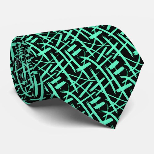 Abstract Strokes 020524 _ Turquoise and Black Neck Tie
