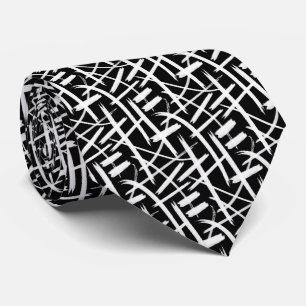 Abstract Strokes 020524 - White and Black Neck Tie