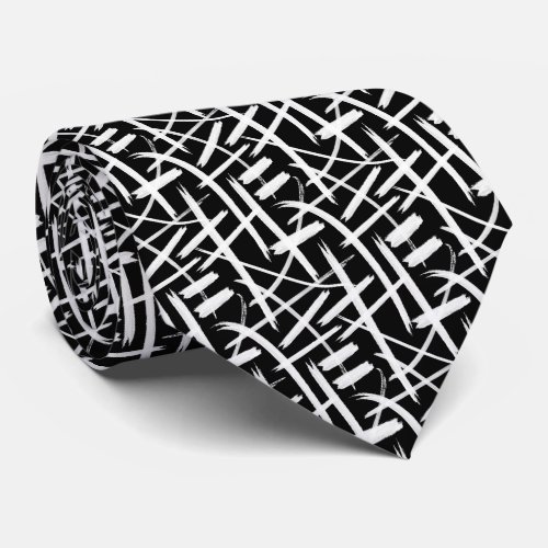 Abstract Strokes 020524 _ White and Black Neck Tie