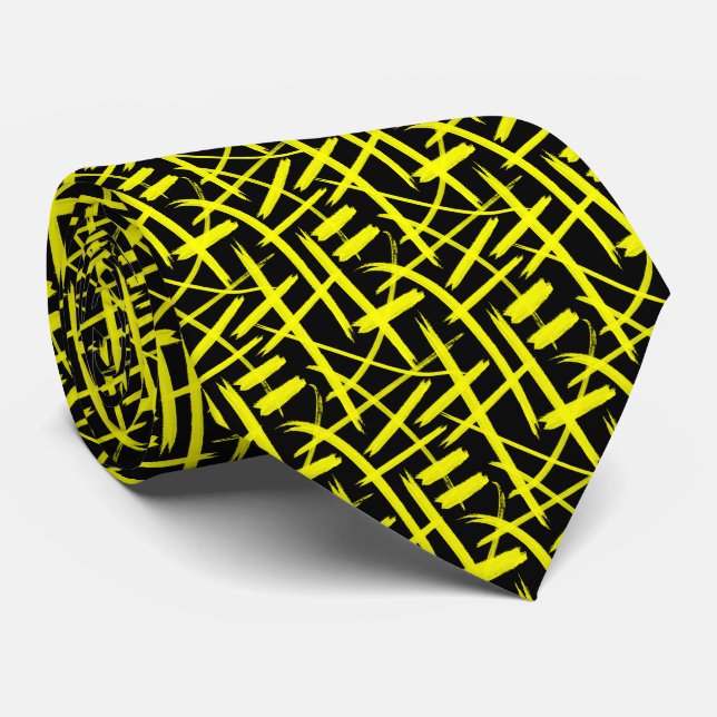 Abstract Strokes 020524 - Yellow and Black Neck Tie (Rolled)