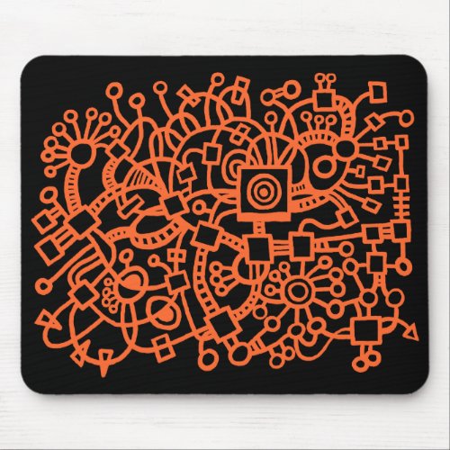 Abstract Structure _ Autumn Orange on Black Mouse Pad