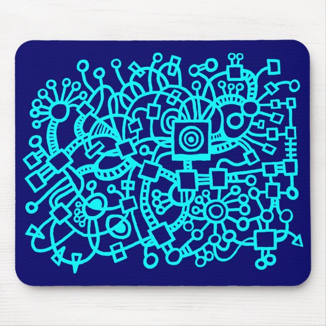 Abstract Structure - Cyan on Deep Navy Mouse Pad (Front)