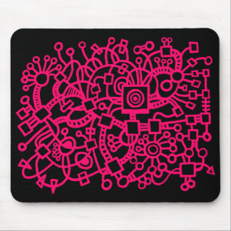 Abstract Structure - Neon Red on Black Mouse Pad