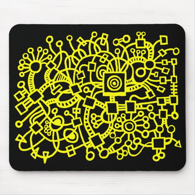 Abstract Structure - Yellow on Black Mouse Pad (Front)