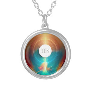 Abstract Style Communion Host Expressionist Effect Silver Plated Necklace