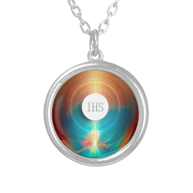 Abstract Style Communion Host Expressionist Effect Silver Plated Necklace (Front)