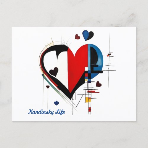 Abstract Style Heart Print Kandinsky  Postcard