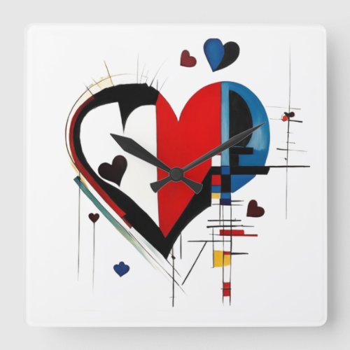 Abstract Style Heart Print Kandinsky  Square Wall Clock