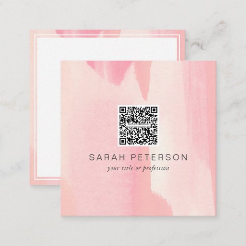 Abstract stylish QR code blush watercolor personal Square Business Card