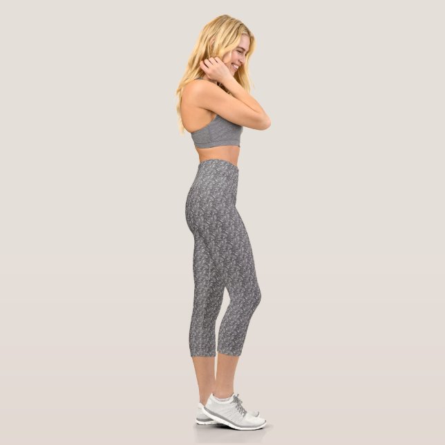 Abstract Stylish White & Grey Capri Leggings (Right)