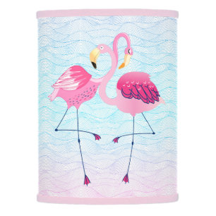 Abstract Stylized Beach Waves & Pink Flamingos Lamp Shade