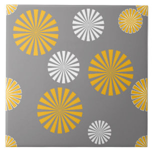 Abstract, stylized dandelions, grey, yellow, white ceramic tile