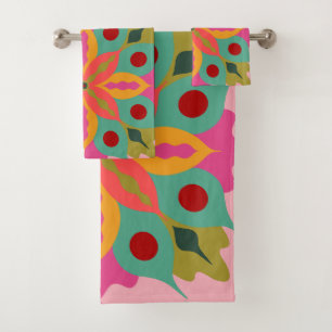 Abstract Stylized Layered Flower Large Scale Bath Towel Set