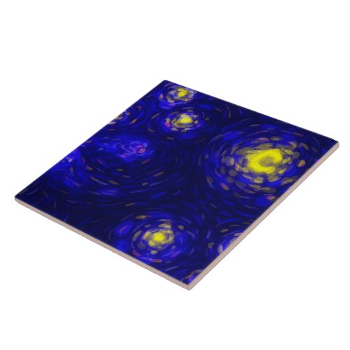 Abstract stylized starry night ceramic tile