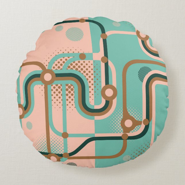 Abstract subway map, dual patterns. round pillow (Front)