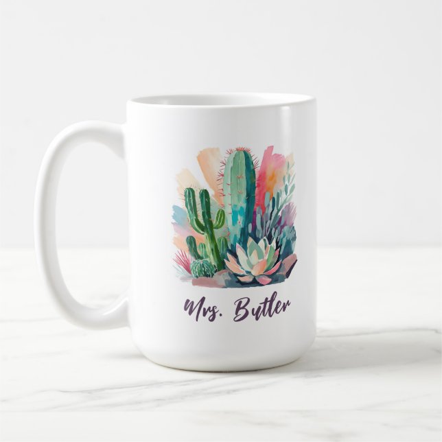 Abstract Succulents Personalized Name Monogram Coffee Mug (Left)