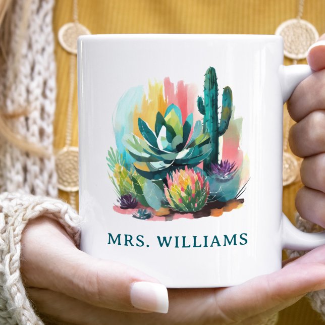 Abstract Succulents Personalized Name Monogram Coffee Mug (Creator Uploaded)
