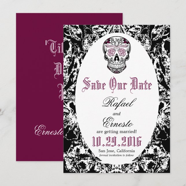 Abstract Sugar Skull Gothic Save the Date 4.5x6.25 Invitation (Front/Back)