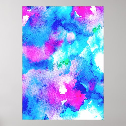 Abstract summer blue aqua pink watercolor paint poster