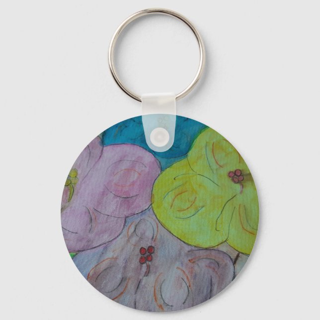 Abstract Summer Floral Button Keychain (Front)