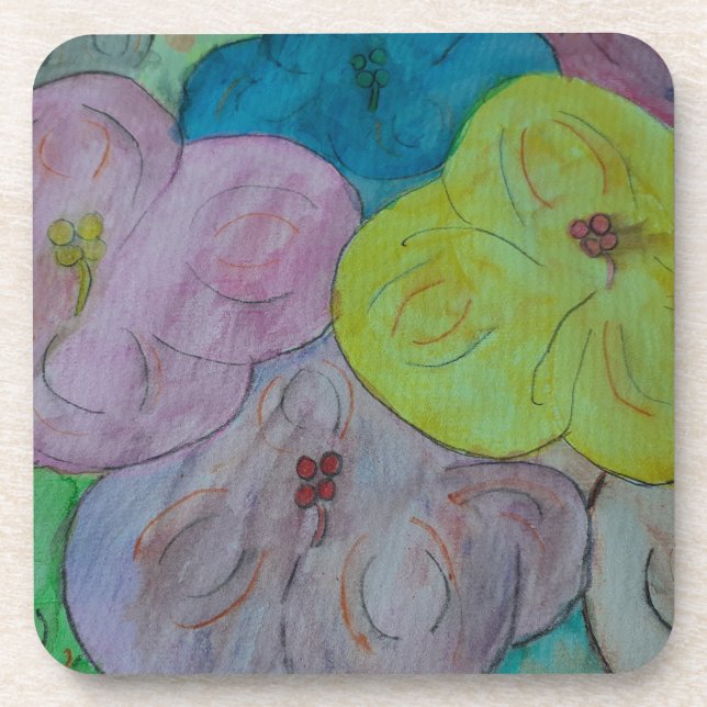 Abstract Summer Floral Hard Plastic Coaster (Front)
