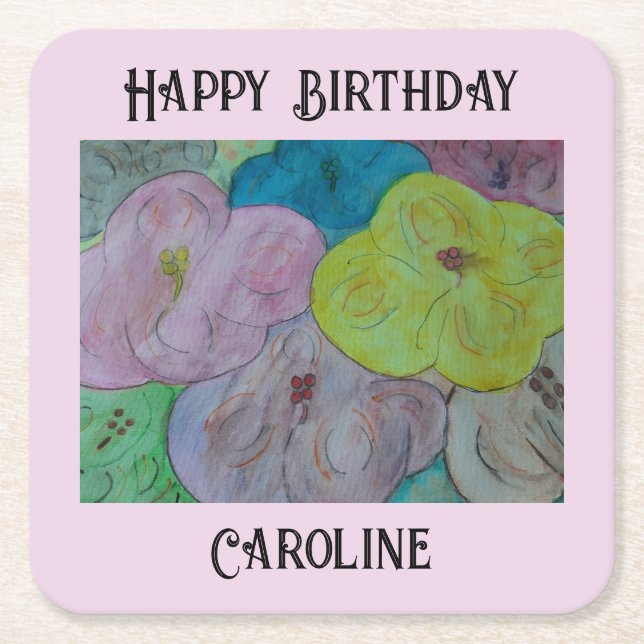 Abstract Summer Floral Personalized Paper Coaster (Front)