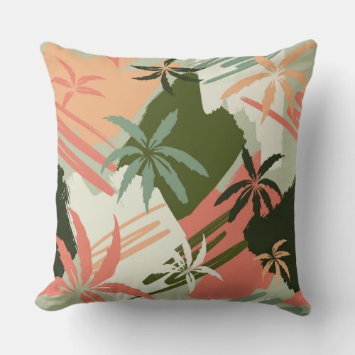 Abstract Summer Palm Tree Pattern Throw Pillow