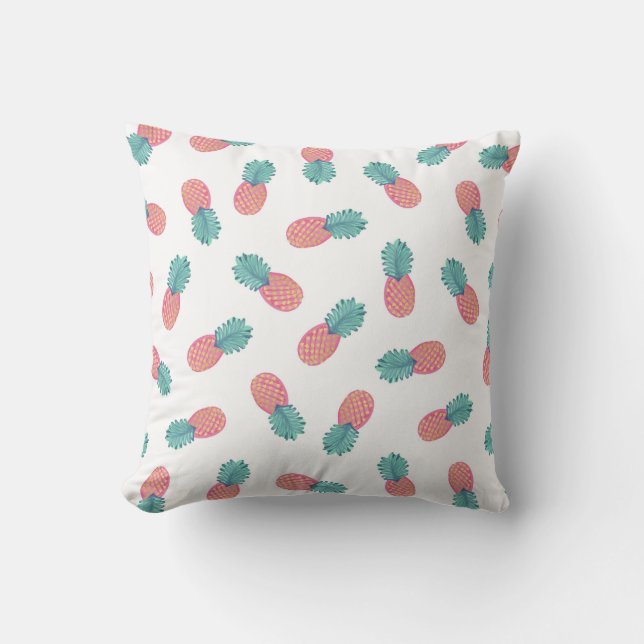 Abstract Summer Pink Teal Gold Pineapples Pattern Outdoor Pillow (Front)