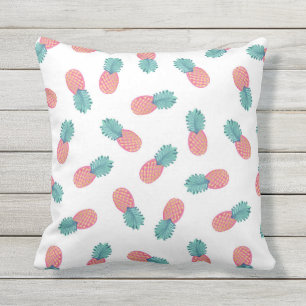 Abstract Summer Pink Teal Gold Pineapples Pattern Outdoor Pillow