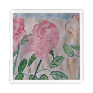 Abstract Summer Roses Acrylic Tray