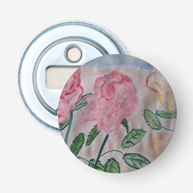 Abstract Summer Roses Button Bottle Opener (Front)