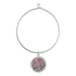 Abstract Summer Roses Charm Bangle Bracelet