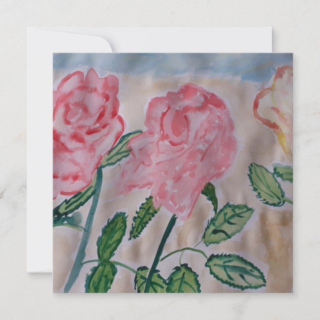Abstract Summer Roses Flat Greeting Card (Front)